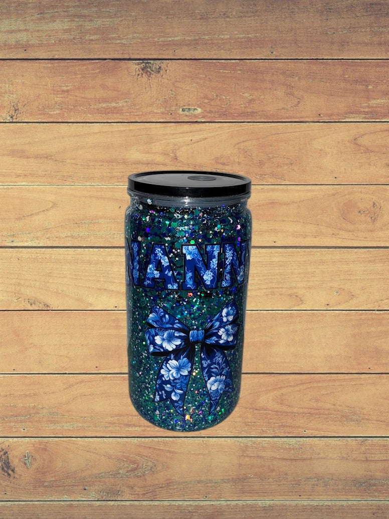 Blue floral NANNY glitter cup