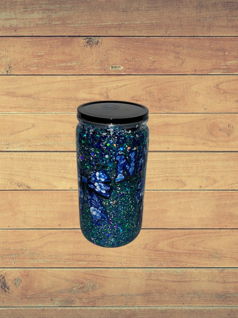 Blue floral NANNY glitter cup